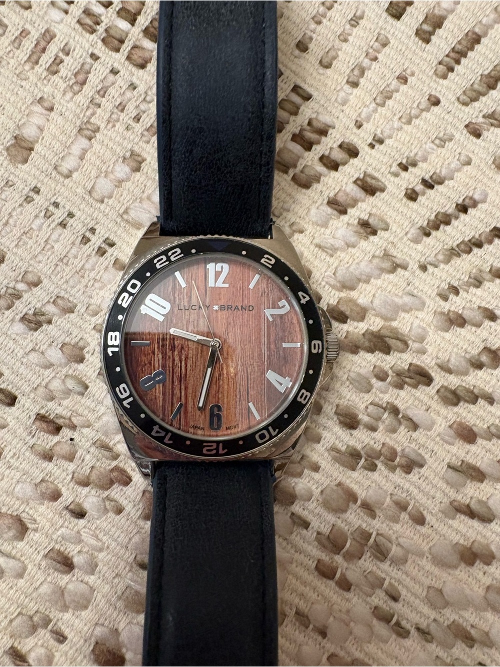 Lucky Brand Men's Watch with Wood-Effect Dial and Black Strap